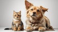 Dog and cat together on white background. Wide angle picture Royalty Free Stock Photo