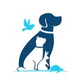 Dog and cat, turtle, bird and rabbit silhouette pets logo, animal logo for rescue, adoption, pet care or veterinary sign