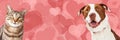 Dog and Cat Valentine Hearts Web Banner Royalty Free Stock Photo