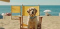 dog chair funny sunglasses beach relax pet vacation lazy summer. Generative AI.