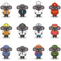 Vector set of cute Koala with different professions. Royalty Free Stock Photo