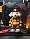 a dog characterized as a heroic firefighter illustration