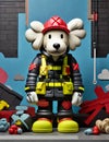 a dog characterized as a heroic firefighter illustration