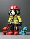 a dog characterized as a heroic firefighter illustration