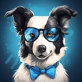 Speedpainting Of A Cute Dog With Sunglasses And Bow Tie Royalty Free Stock Photo