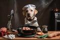 dog chef, with sizzling pan and ingredients, cooking up delicious treat for pup Royalty Free Stock Photo