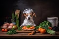 dog chef, vegetables for delicious homemade meal