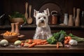 dog chef, vegetables for delicious homemade meal