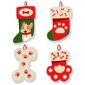 Dog Christmas stocking vector cartoon set Royalty Free Stock Photo