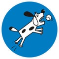 Dog in circular blue frame, label, vector icon