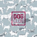 Dog club label over pattern with hand drawn dogs