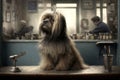 Dog at the coiffeur illustration generative ai