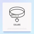 Dog collar with heart thin line icon. Modern vector illustration for pet shop Royalty Free Stock Photo