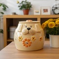 Dog Cookie Jar - Light Beige And Orange Flower Design Royalty Free Stock Photo