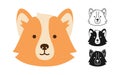 Dog corgi faces cartoon character set puppy childish symbol muzzle line doodle kid icon doggy pet