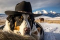 dog in cowboy hat resting outdoors illustration Generative AI