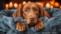 Dog in Cozy Bed by Fireplace Royalty Free Stock Photo