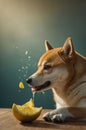 Adorable Shiba Inu Dog Tasting Sour Lemon Royalty Free Stock Photo