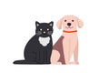 Dog and cute cat best friends. Happy friendship day. Vector flat illustration Royalty Free Stock Photo