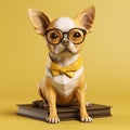 dog cute pet wear puppy chihuahua background portrait animal glasses yellow. Generative AI.