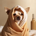 Dog cute puppy towel animal pet funny Royalty Free Stock Photo