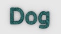 Dog - 3d word azure on white background. render of furry letters. Dog pets fur. Pet shop, pet house, pet care emblem logo design