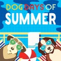 Dog days of summer comic cartoon vector poster Royalty Free Stock Photo