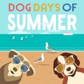 Dog days of summer on sea beach cute vector poster Royalty Free Stock Photo