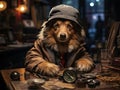 Dog detective with magnifying glass Royalty Free Stock Photo