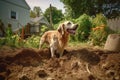 dog digging a hole in backyard for bone Royalty Free Stock Photo