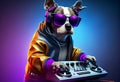 Dog DJ set. Anthropomorphic animal having fun at the trendy club night party. International Music Day. Generate Ai. Royalty Free Stock Photo