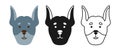 Dog doberman faces cartoon character set puppy childish symbol muzzle line doodle icon doggy pet