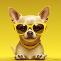 dog puppy glasses portrait cute chihuahua background mammal yellow animal pet. Generative AI.