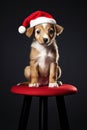 Dog domestic pet background red cute small young puppy holiday christmas animal breed santa Royalty Free Stock Photo