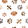 Dog and doodle paw prints and bones paws pattern