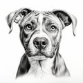 Realistic Pencil Portrait Of A Playful Pit Bull - Detailed Black And White Illustration Royalty Free Stock Photo