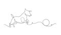 Dog drawing vector using continuous single one line art style isolated on white background. Dog playing with a ball vector Royalty Free Stock Photo