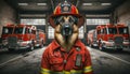 Dog Dressed as Firefighter