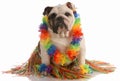Dog dressed as a hula dancer Royalty Free Stock Photo