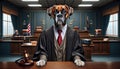 Dog Dressed as a Judge in Courtroom Royalty Free Stock Photo