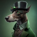 Dog dressed as a man, futuristic animal portrait