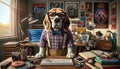 Dog Dressed as a Programmer Sitting at a Desk Royalty Free Stock Photo