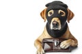 dog dressed as a thief criminal wearing a balaclava Isolated on white background. ai generative