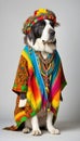 Dog dressed in hippie clothes: Humanization of Animals Concept