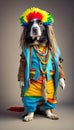 Dog dressed in hippie clothes: Humanization of Animals Concept