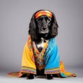 Dog dressed in hippy clothes. Humanization of animals concept. Generated with AI