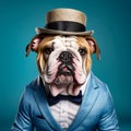 Dog dressed in suit with bow tie. Generative AI Royalty Free Stock Photo