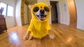 a dog dressed up in a silly costume, making everyone burst into laughter, AI Generated