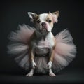 A dog dressed up in a tutu dog on black background generative AI Royalty Free Stock Photo