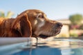 dog drinking water from pool edge, close-up Royalty Free Stock Photo